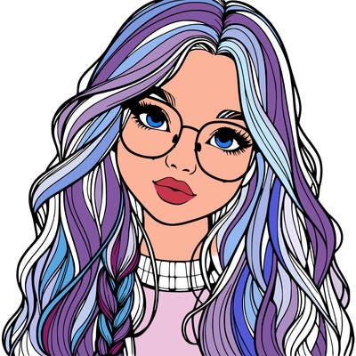girl with long hair and freckles and glasses realistic