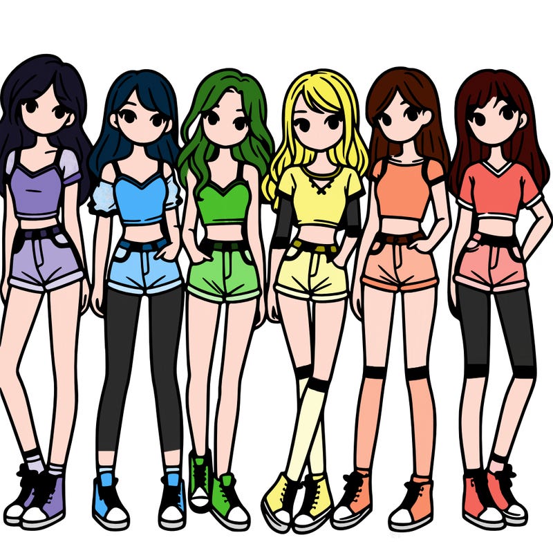 a group of girls wearing crop tops and shorts