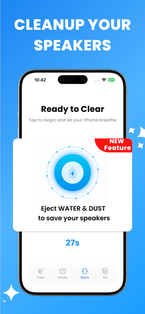 Ferramenta de ejeção de água e poeira do alto-falante do aplicativo Clean My Phone