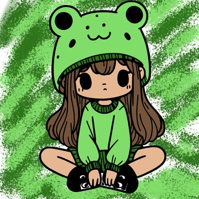 a girl wearing a frog hat and some frog socks