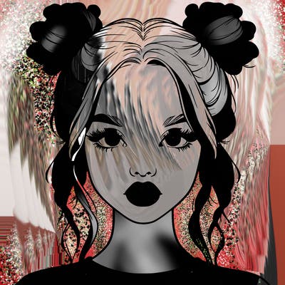 realistic girl with two buns in hair and lips