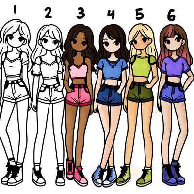 a group of girls wearing crop tops and shorts