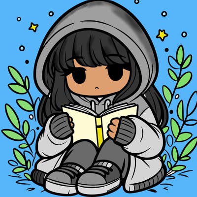 girl in oversized hoodie reading a book