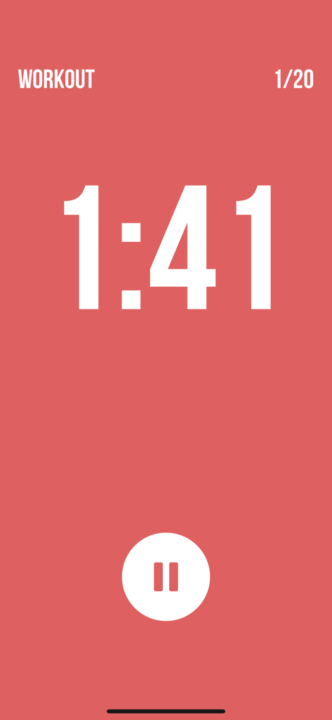 Interval Timer ++ - Minimalist red HIIT workout timer screen with a countdown clock and pause button