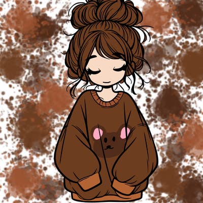 girl with baggy sweatshirt and messy bun