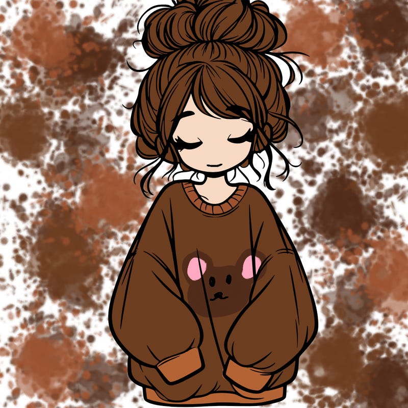 girl with baggy sweatshirt and messy bun