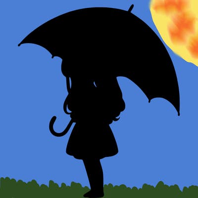 lonely girl holding black umbrella