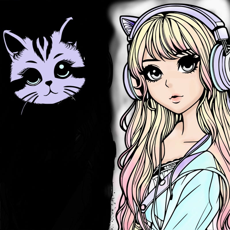beautiful realistic girl with cat headphones