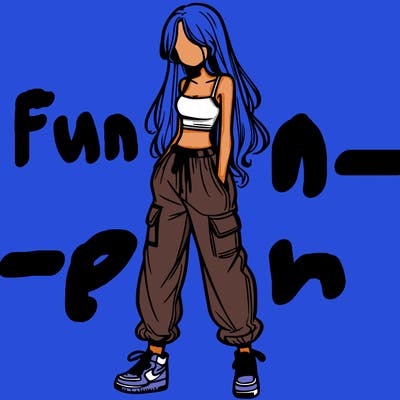 girl in baggy pants crop top and long hair