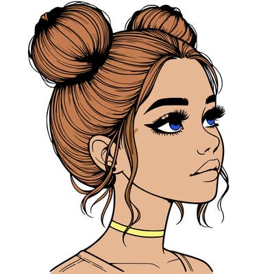realistic girl with buns on the top of her head