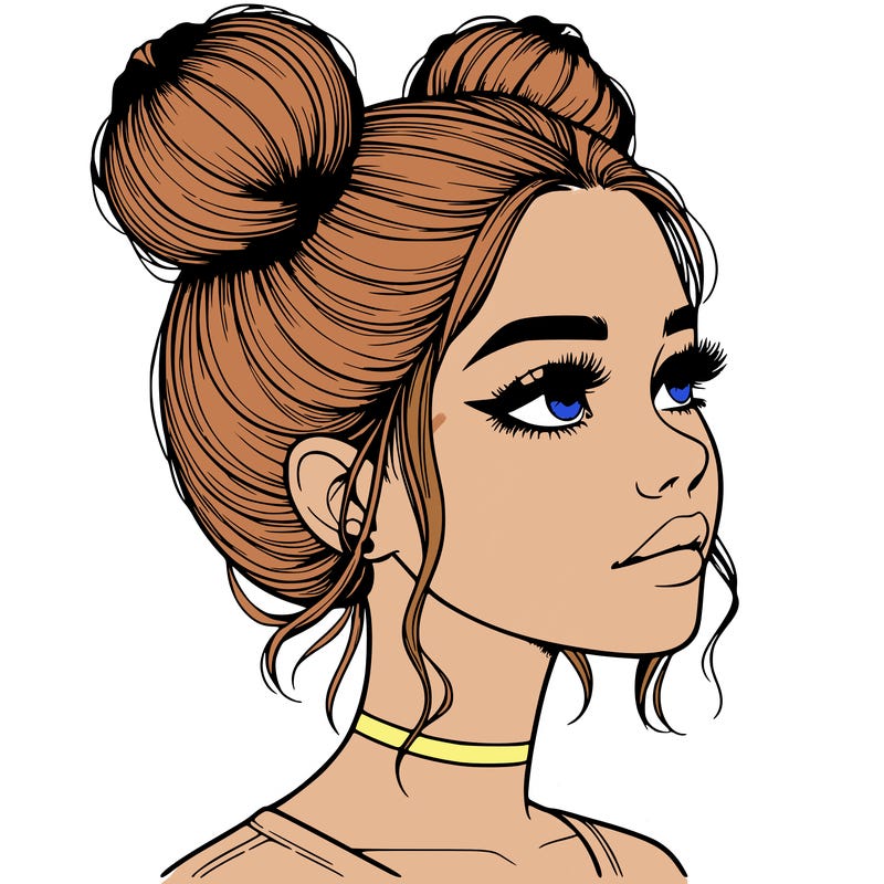 realistic girl with buns on the top of her head