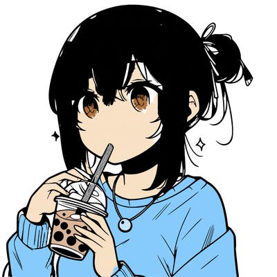 manga character drinking boba