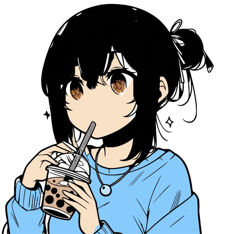manga character drinking boba
