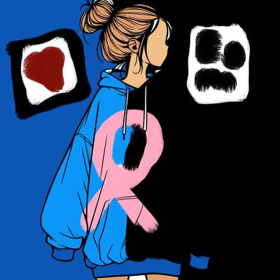 realistic girl with a oversized sweatshirt on and a bun