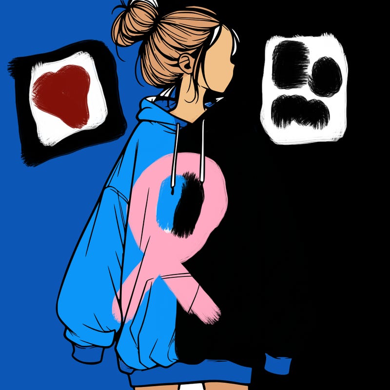 realistic girl with a oversized sweatshirt on and a bun