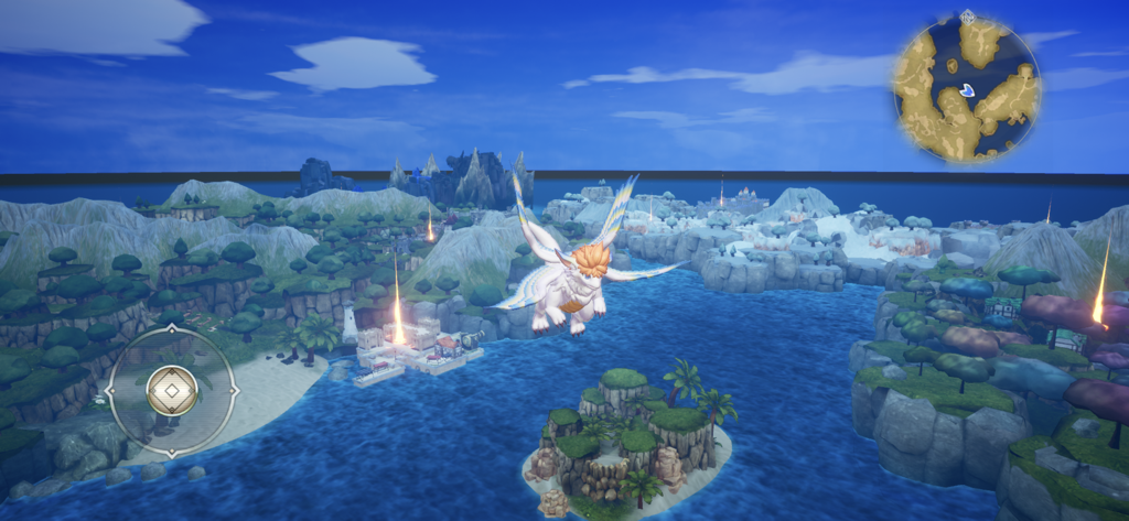 In game screenshot of Flammie flying over the world map in Trials of Mana