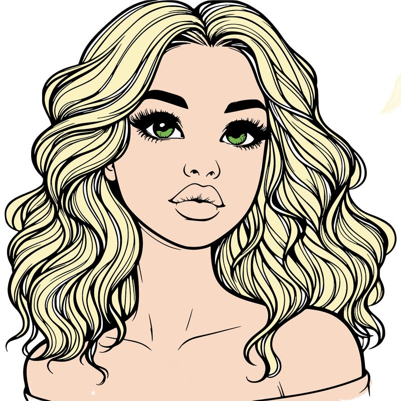 realistic girl with wavy hair and lips