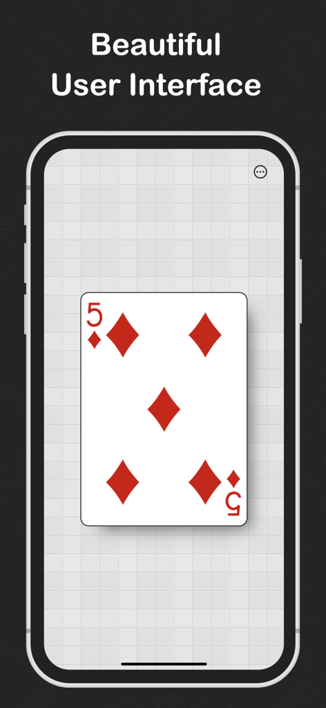 Magic Ace - Magic Ace app user interface showing a five of diamonds playing card on a grid background