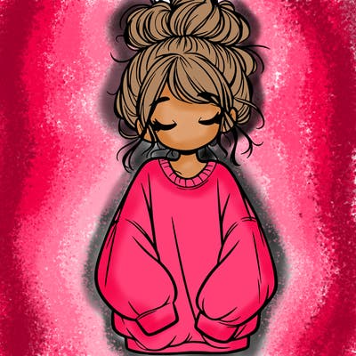 girl with baggy sweatshirt and messy bun