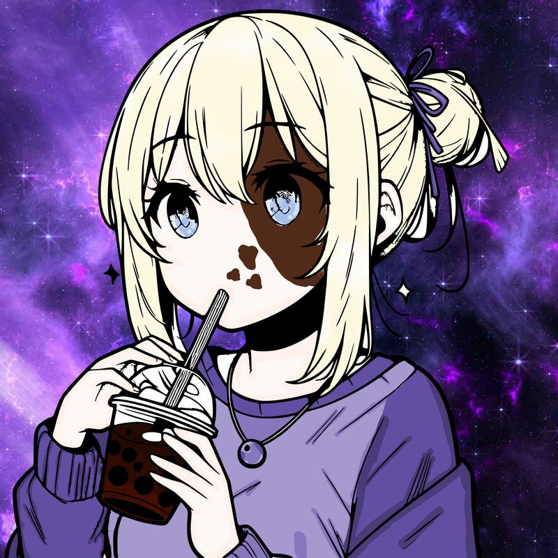 manga character drinking boba