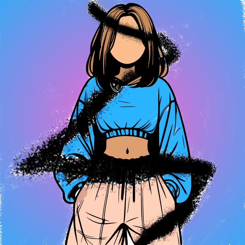 realistic girl faceless with baggy pants and a crop top