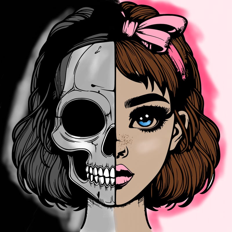 realistic girl with half skull mask