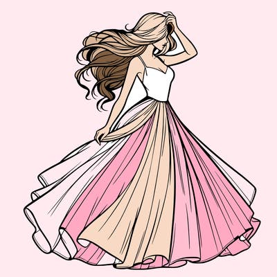 realistic woman with dress flowing in the wind