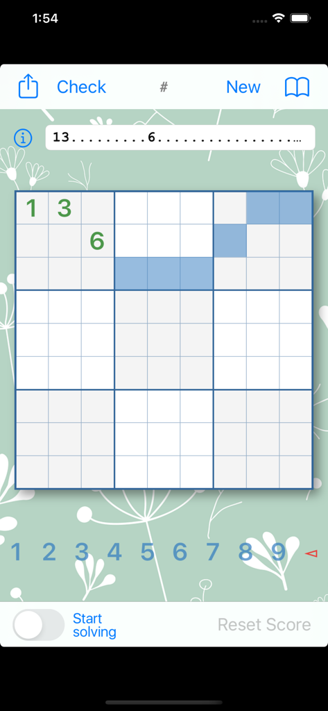 Smart Sudoku - Pantalla de entrada manual para digitalizar un rompecabezas de Sudoku en la aplicación Smart Sudoku