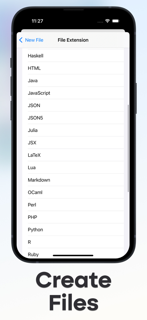 Monote: Text Edit - Editor - A list of programming language file extensions in the Monote app