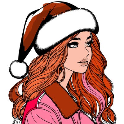 realistic girl in santa hat