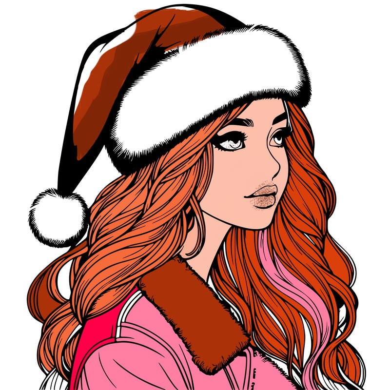 realistic girl in santa hat