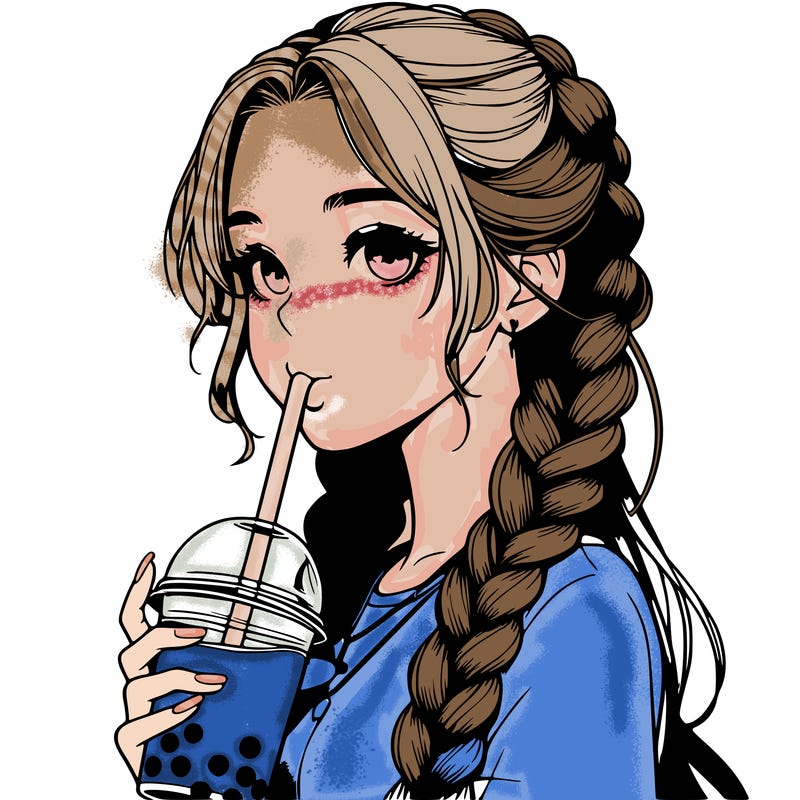 realistic girl with braided hair drinking boba