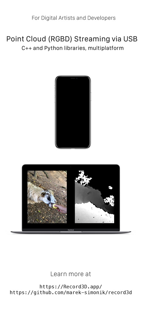 Record3D — 3D Videos - iPhone transmitiendo datos de video de nube de puntos RGBD a una laptop usando Record3D para uso del desarrollador