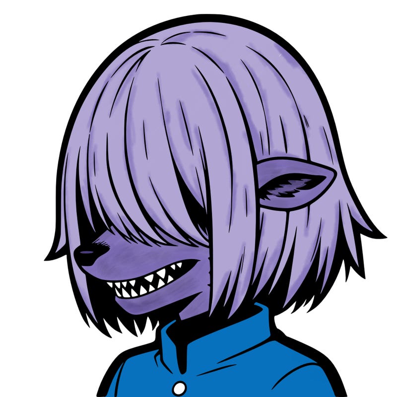 sharp teeth deer man with bob haircut