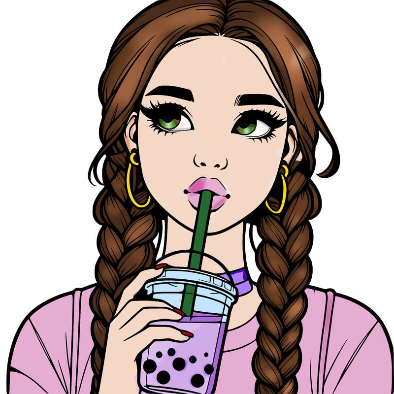 realistic girl with braided hair drinking boba