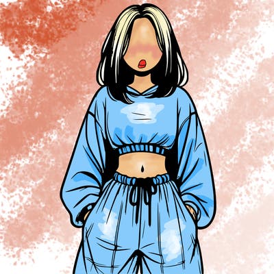 realistic girl faceless with baggy pants and a crop top