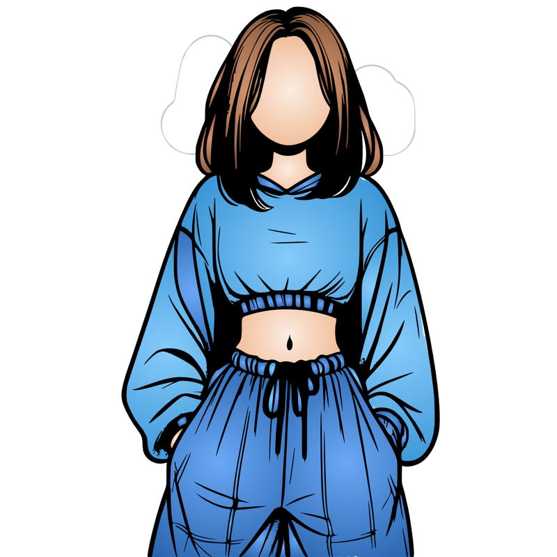 realistic girl faceless with baggy pants and a crop top