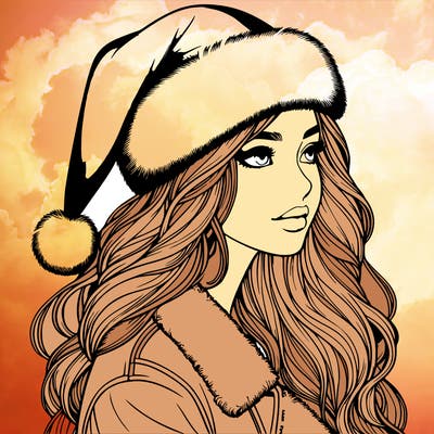 realistic girl in santa hat