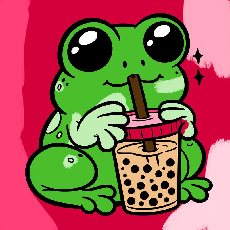 frog with boba tea