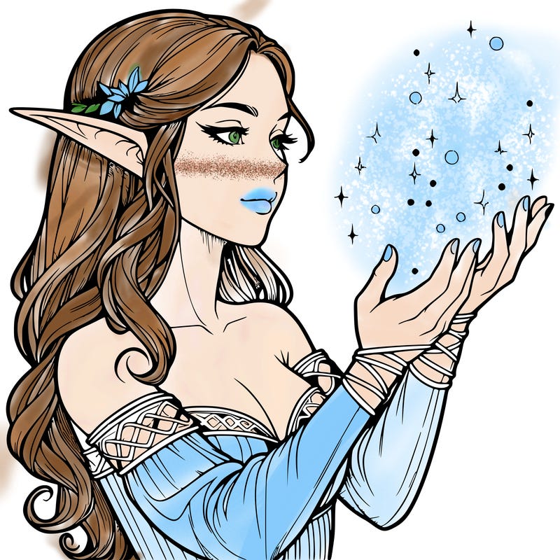 realistic elf girl doing magic