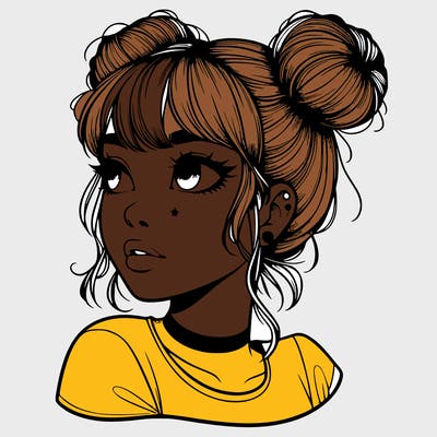 realistic girl with spacebuns