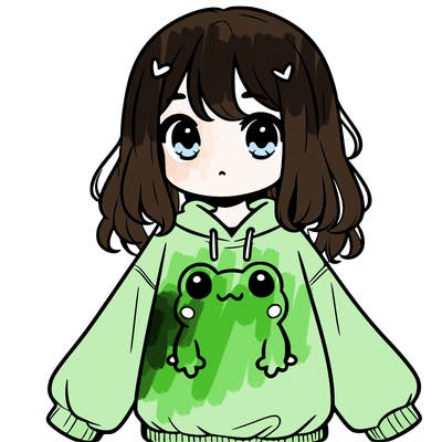 girl wearing frogging sweatshirt