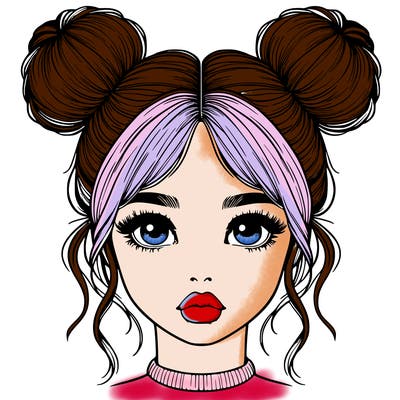 realistic girl with two buns on her hair and lips