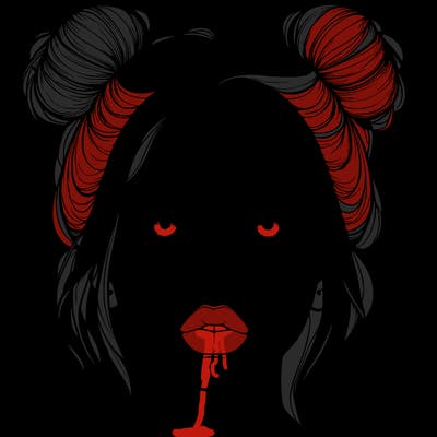 realistic girl with two buns on her hair and lips