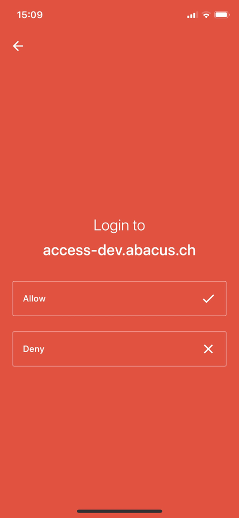 Abacus Access login confirmation screen showing allow and deny buttons