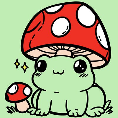 a cute frog with a mushroom hat