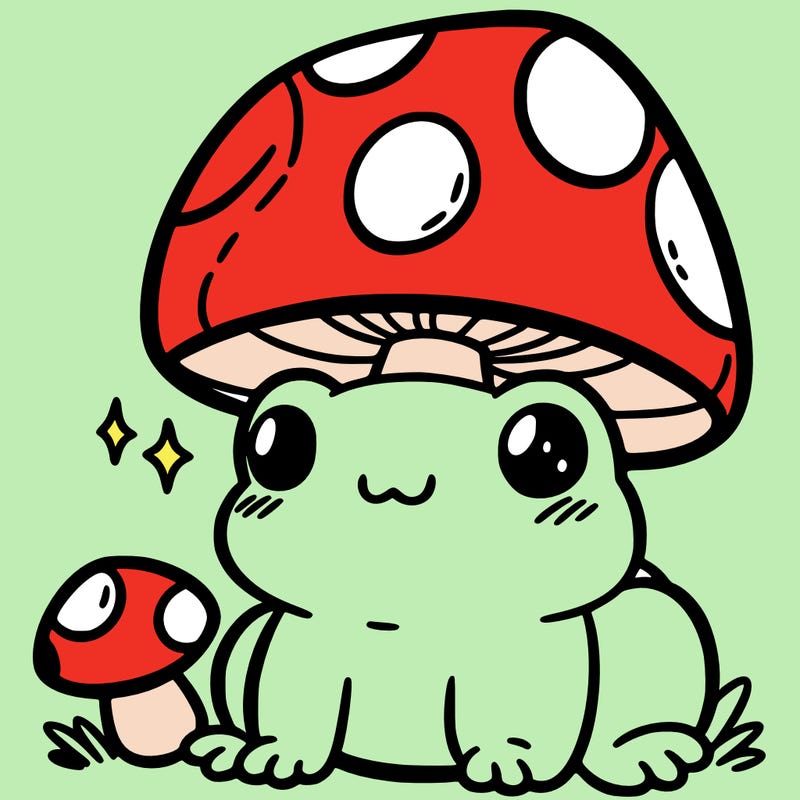 a cute frog with a mushroom hat