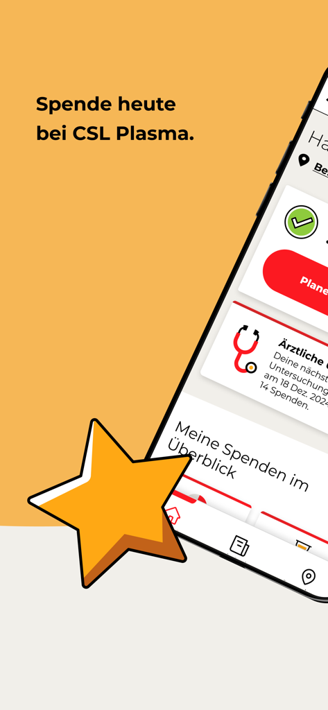 Mein CSL Plasma - Interface of the Mein CSL Plasma app for scheduling and tracking plasma donations