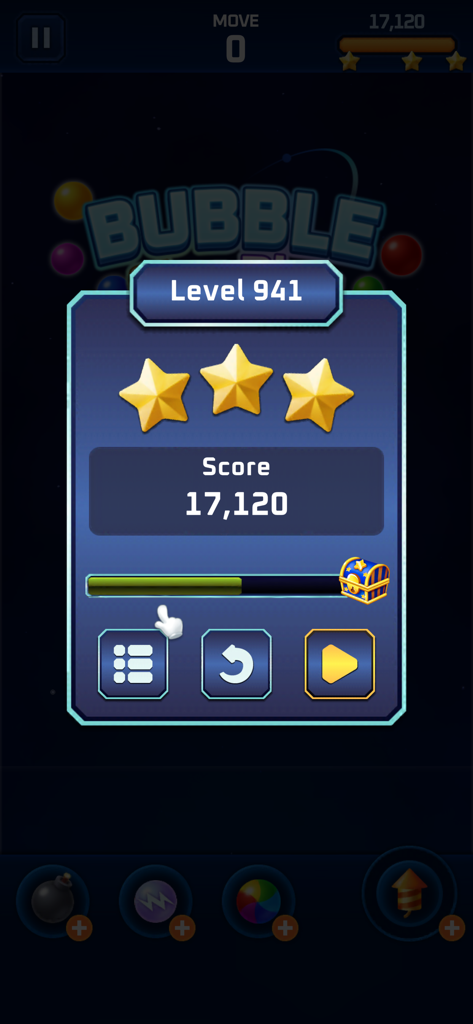 Bubble Star Plus : BubblePop! - Bubble Star Plus game level victory screen showing three stars and a high score