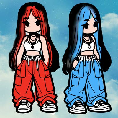 girl in baggy pants crop top and long hair